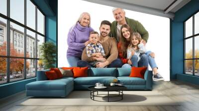 Portrait of big family on white background Wall mural