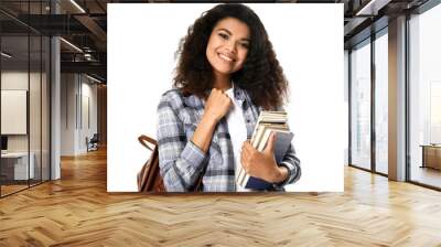 Portrait of cute African-American student on white background Wall mural