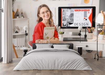 Portrait of female interior designer in office Wall mural