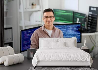 Portrait of male programmer in office Wall mural