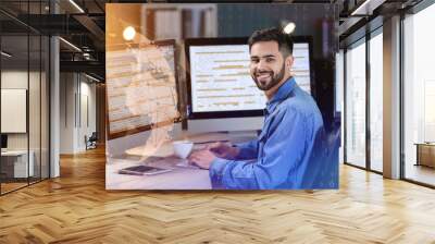 Portrait of male programmer working in office Wall mural