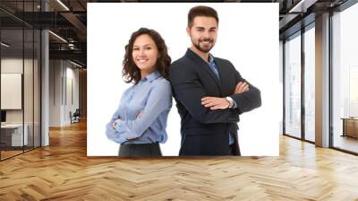 Portrait of young business people on white background Wall mural