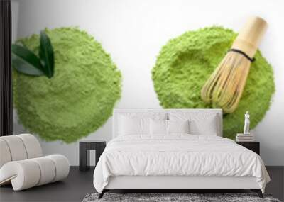 Powdered matcha tea on white background Wall mural