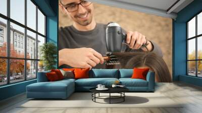 Professional hairdresser working with client in beauty salon Wall mural