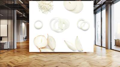 Raw cut onion on white background Wall mural