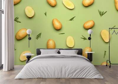 Raw potatoes on color background Wall mural