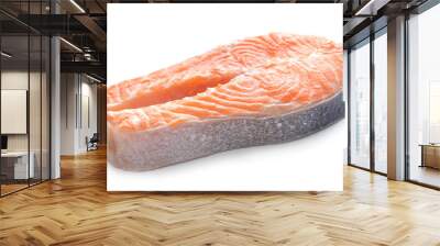 Raw salmon steak on white background Wall mural