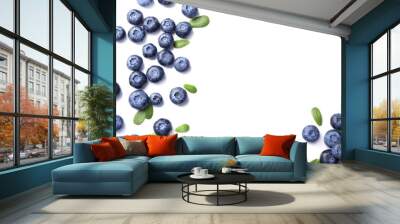 Ripe blueberries on white background Wall mural