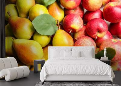 Ripe pears and apples as background Wall mural