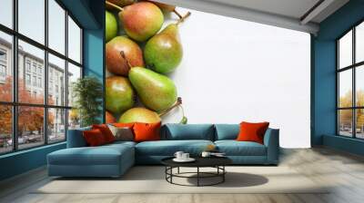 Ripe pears on white wooden table Wall mural