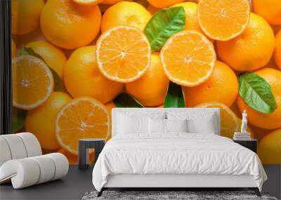 Ripe tasty tangerines as background Wall mural