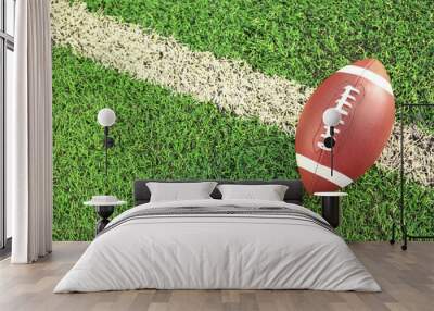 Rugby ball on green field outdoors Wall mural