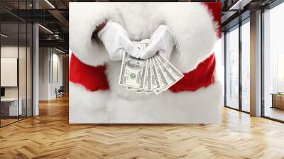 Santa Claus with money on white background, closeup Wall mural