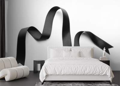 Satin black ribbon on white background Wall mural