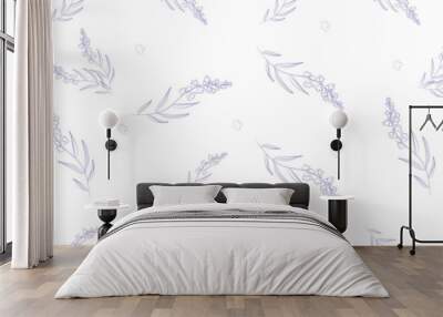 Seamless patter with beautiful lavender on white background Wall mural