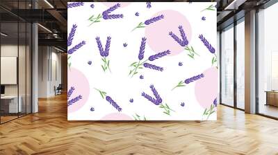 Seamless patter with beautiful lavender on white background Wall mural