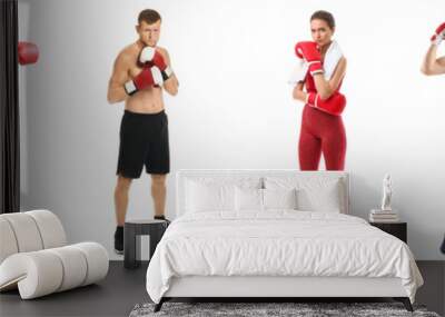 Set of boxers isolated on white Wall mural