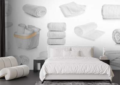 set of clean soft towels isolated on white Wall mural