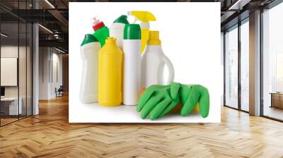 Set of cleaning supplies on white background Wall mural