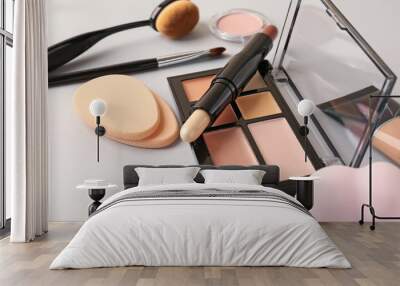 Set of cosmetics for contouring makeup on white background Wall mural