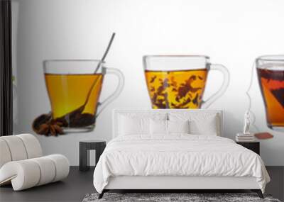 set of cups with hot tea isolated on white Wall mural