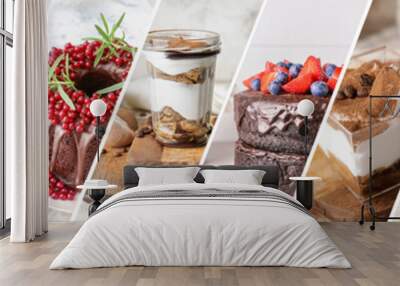 Set of delicious chocolate desserts, closeup Wall mural