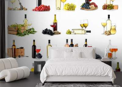 Set of different wine isolated on white Wall mural