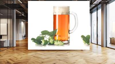 Set of fresh beer on white background Wall mural