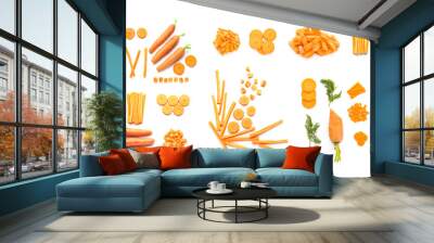 Set of fresh carrots isolated on white Wall mural