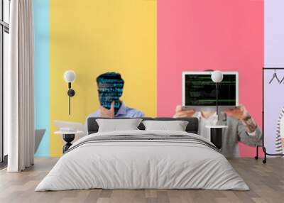 Set of hackers on colorful background Wall mural