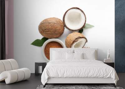 Set of healthy coconut sugar, top view Wall mural