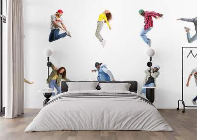 Set of hip-hop dancers on white background Wall mural