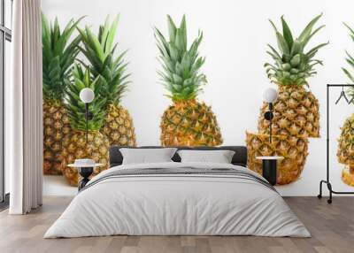 Set of juicy pineapples on white background Wall mural