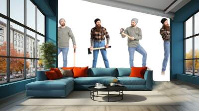 Set of lumberjacks on white background Wall mural