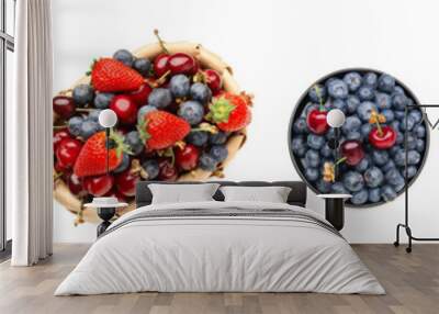 Set of many different berries on white background, top view Wall mural