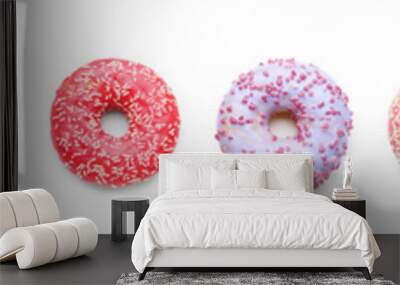 Set of many different donuts isolated on white Wall mural