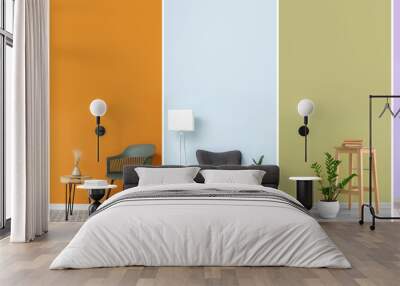 Set of minimalist interiors with trendy furniture and decor near color walls Wall mural