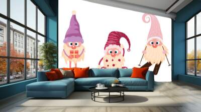 Set of New Year gnomes on white background Wall mural