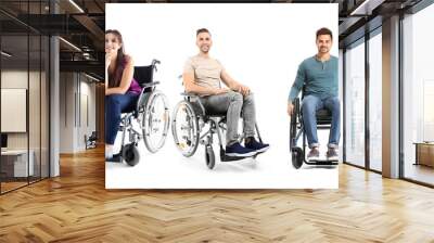 Set of optimistic people in wheelchair isolated on white Wall mural