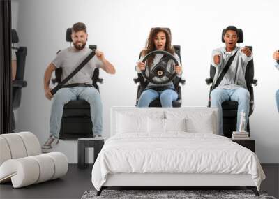 Set of people in car seat isolated on white Wall mural