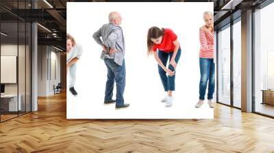 Set of people suffering from pain in joints and back on white background Wall mural