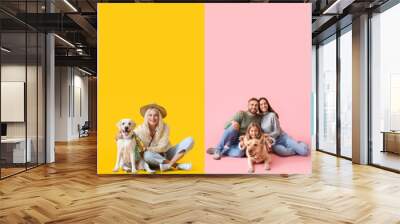 Set of people with dogs on colorful background Wall mural