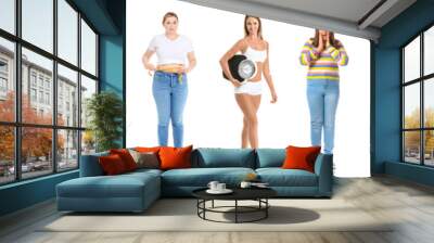 Set of people with weight scales isolated on white Wall mural