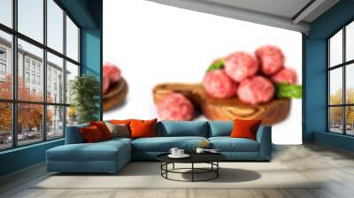 Set of raw meat balls isolated on white Wall mural