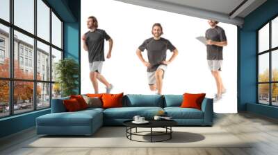 Set of sporty young man isolated on white Wall mural