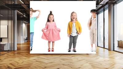 Set of stylish little girls isolated on white Wall mural