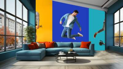 Set of stylish men on color background Wall mural