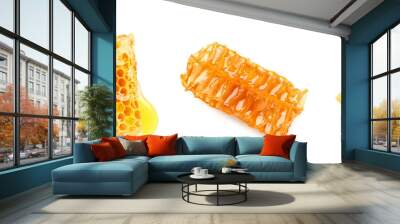 Set of sweet honeycombs on white background, top view Wall mural