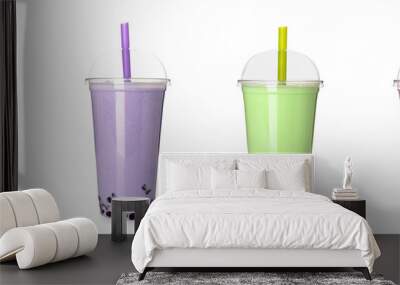 Set of tasty bubble tea on white background Wall mural