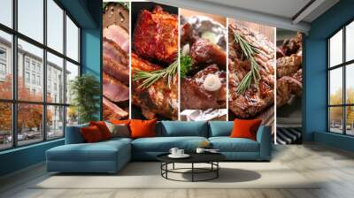 Set of tasty meat cooked on barbecue grill Wall mural